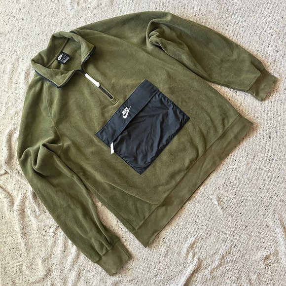 Nike Anorak Pullover 1/4 Zip Fleece Green Large Men - Picture 1 of 4